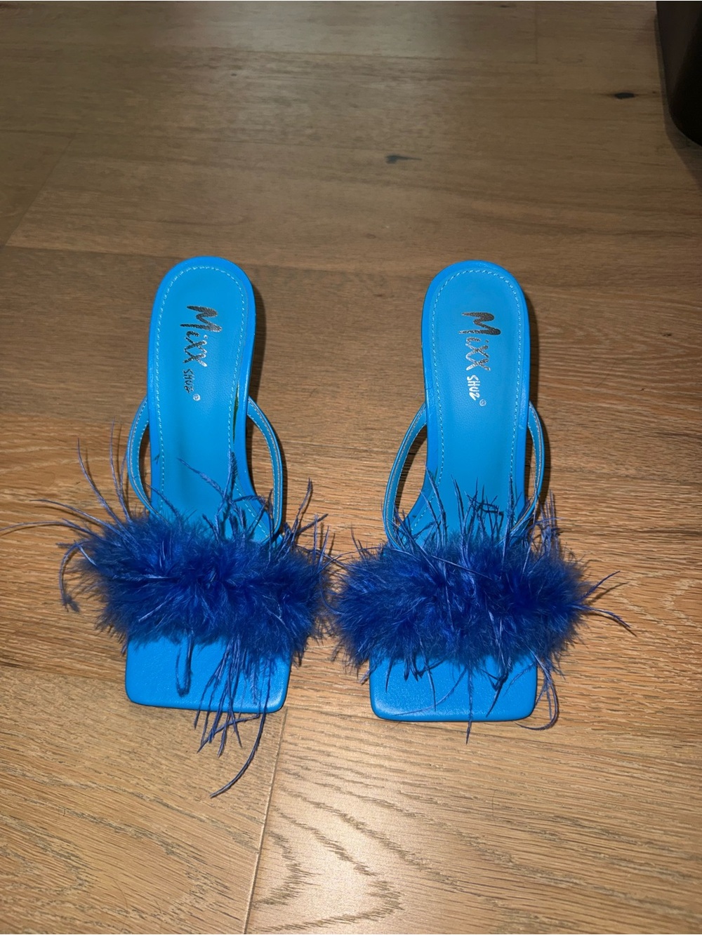 Blue Feather Heel Sandals